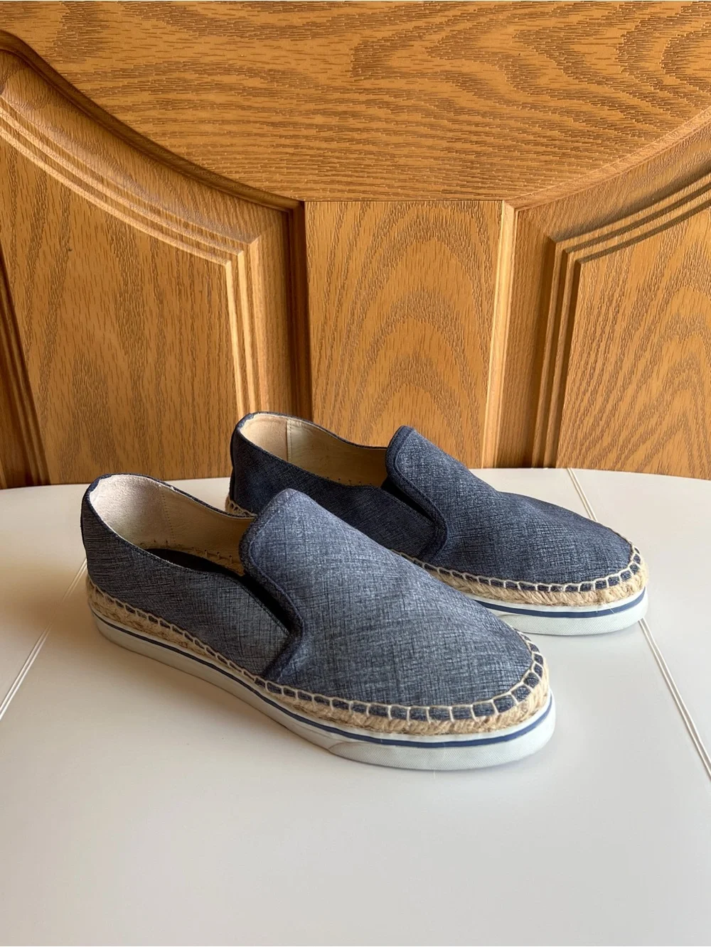 Jimmy Choo Denim Whipstitch Espadrille Flats Vacation Resort  Blue Gray EU 37.5